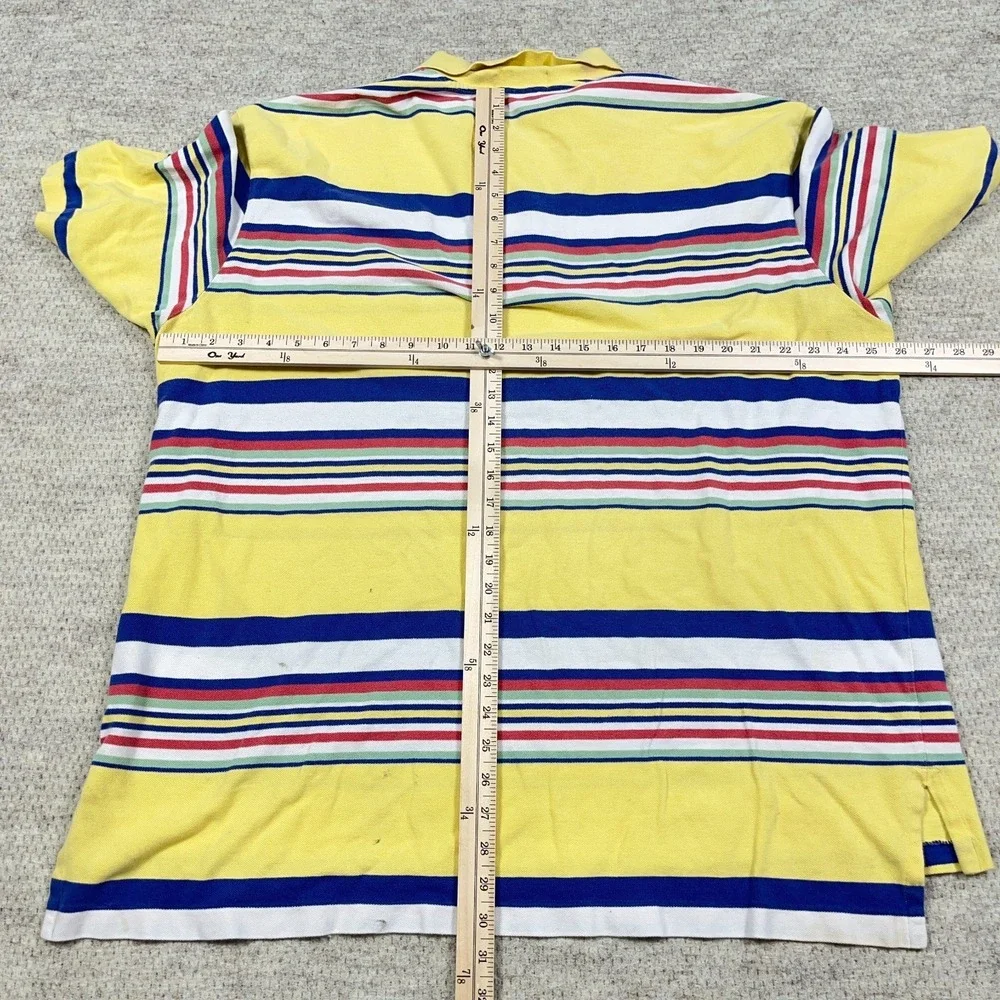 Polo Ralph Lauren Polo Shirt Men 2XB Yellow Blue Striped Mesh Rugby VTG Y2K *